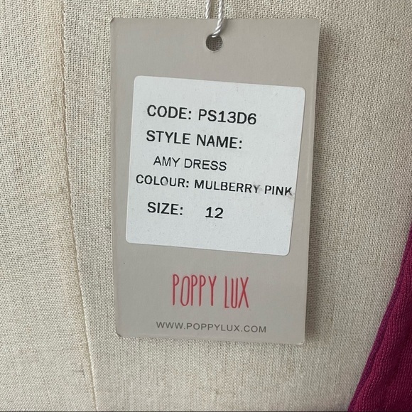 Poppy Lux mulberry pink midi Amy dress with cutout back and short sleeves - Picture 9 of 10